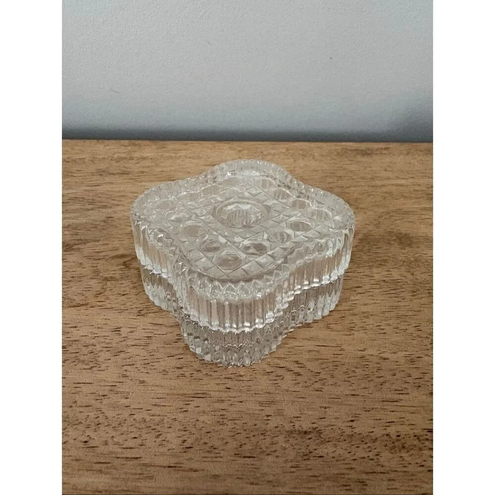 Vintage Borgonovo Pressed Glass Square Button & Cane Covered Trinket Dish